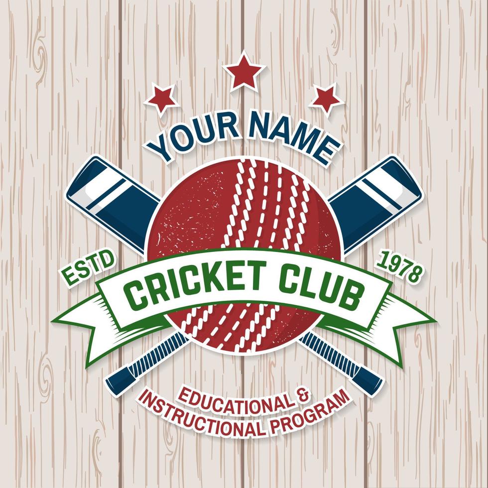 distintivo del club di cricket. vettore. concetto per camicia, stampa, francobollo o t-shirt. design tipografico vintage con mazza da cricket e silhouette a sfera. vettore