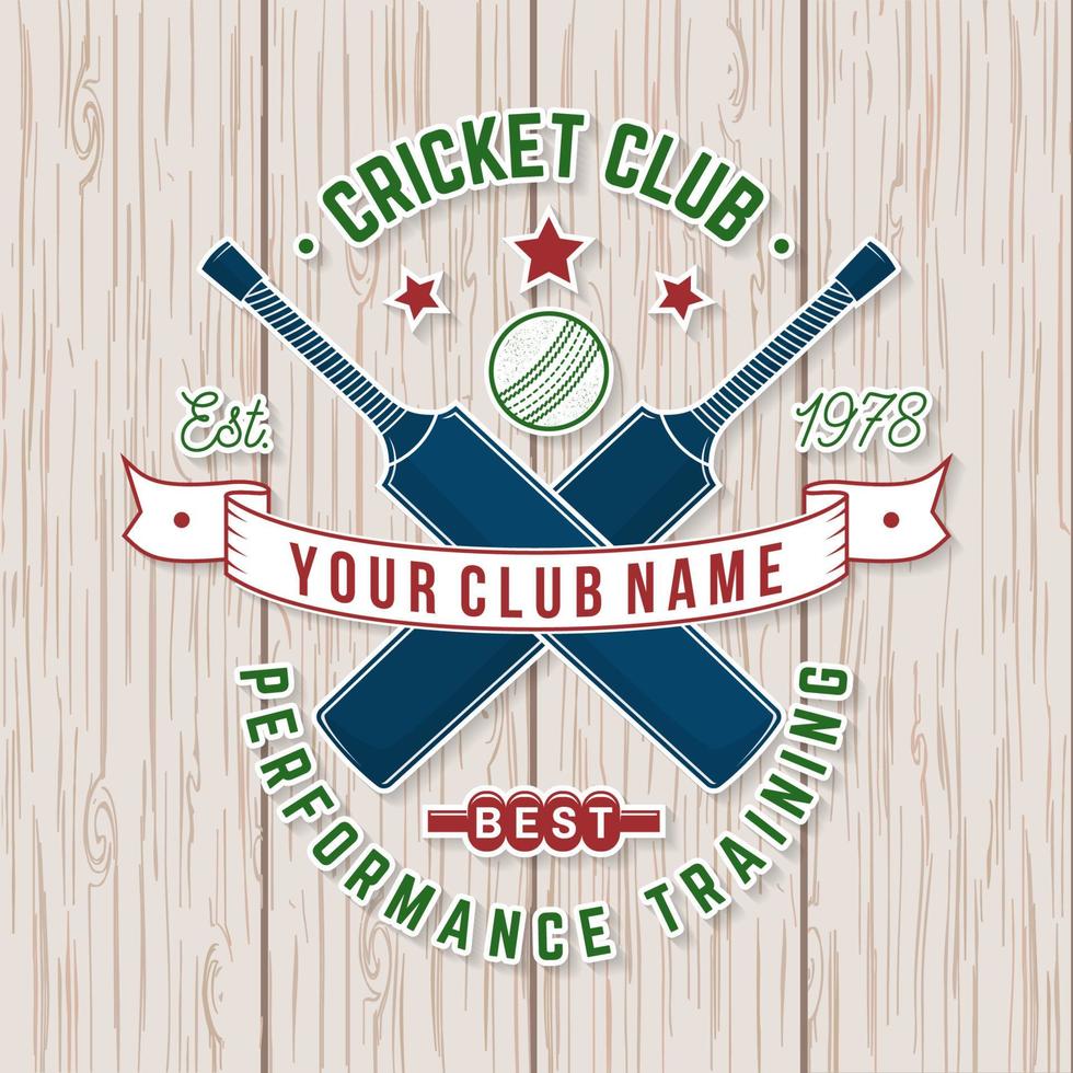 distintivo del club di cricket. vettore. concetto per camicia, stampa, francobollo o t-shirt. design tipografico vintage con mazza da cricket e silhouette a sfera. vettore