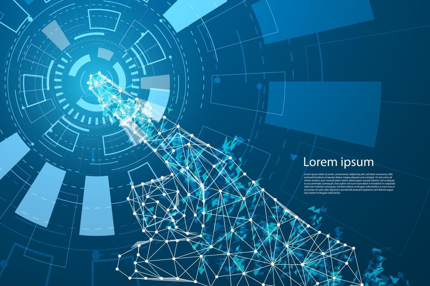 tecnologia astratta mani indice digitale la tecnologia futura del cerchio dell'interfaccia su sfondo hi tech. vettore