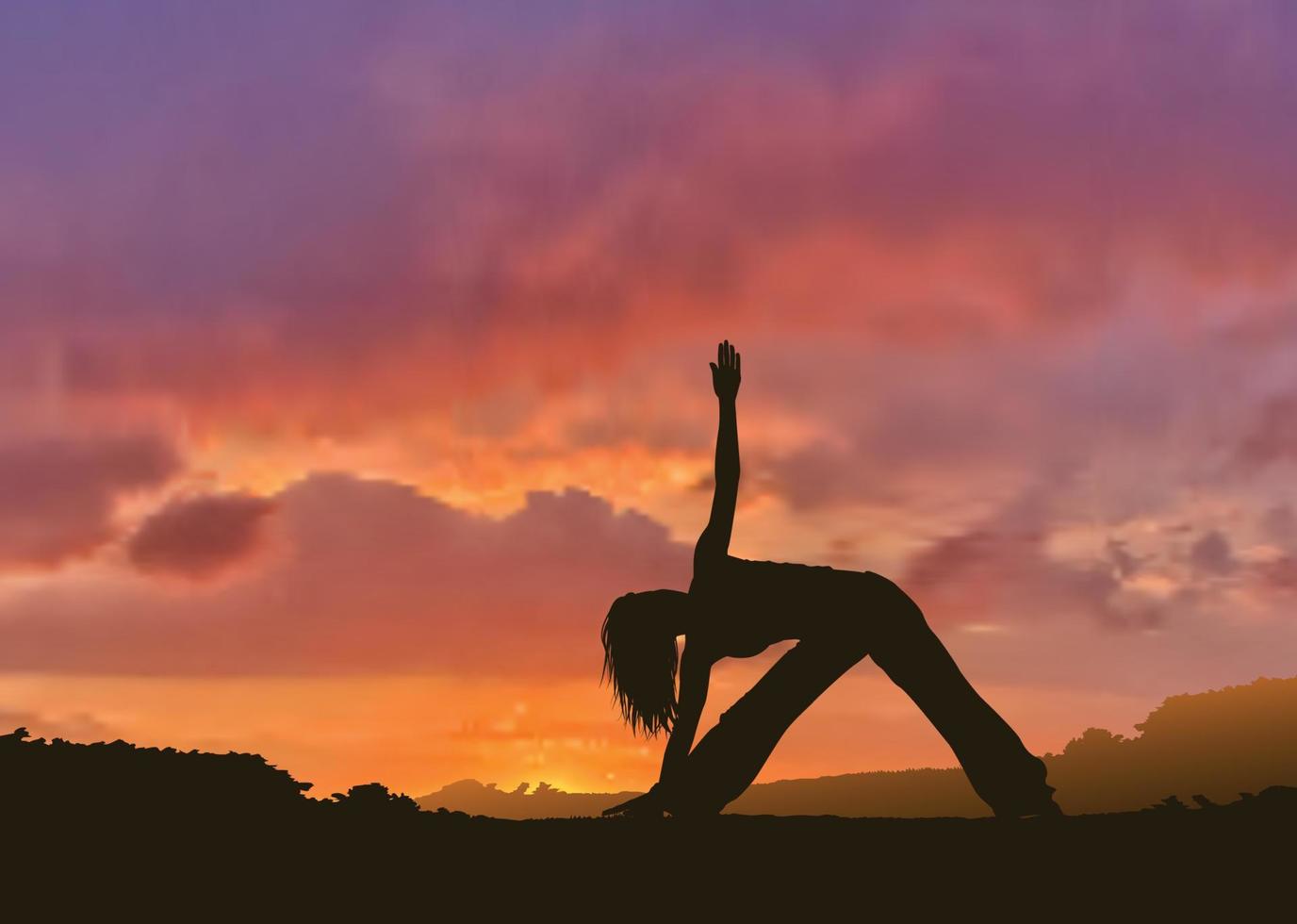 donna che fa yoga al tramonto vettore