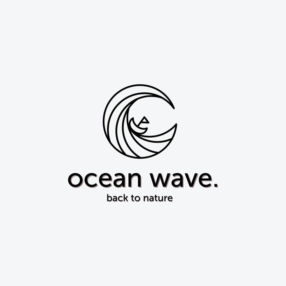 linea arte minimalista del logo dell'onda dell'oceano, illustrazione del design del concetto di surf al mare vettore