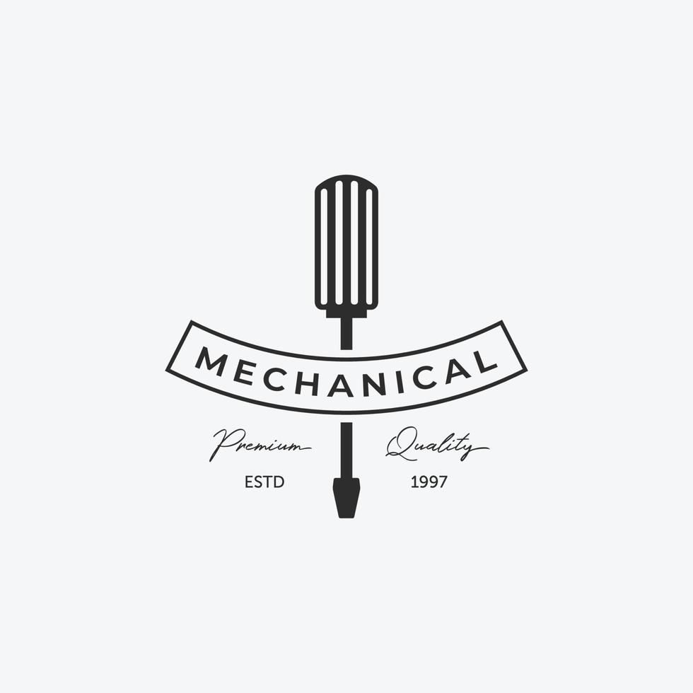 logo minimalista del cacciavite, illustrazione del toolkit vettore vintage, concept design meccanico