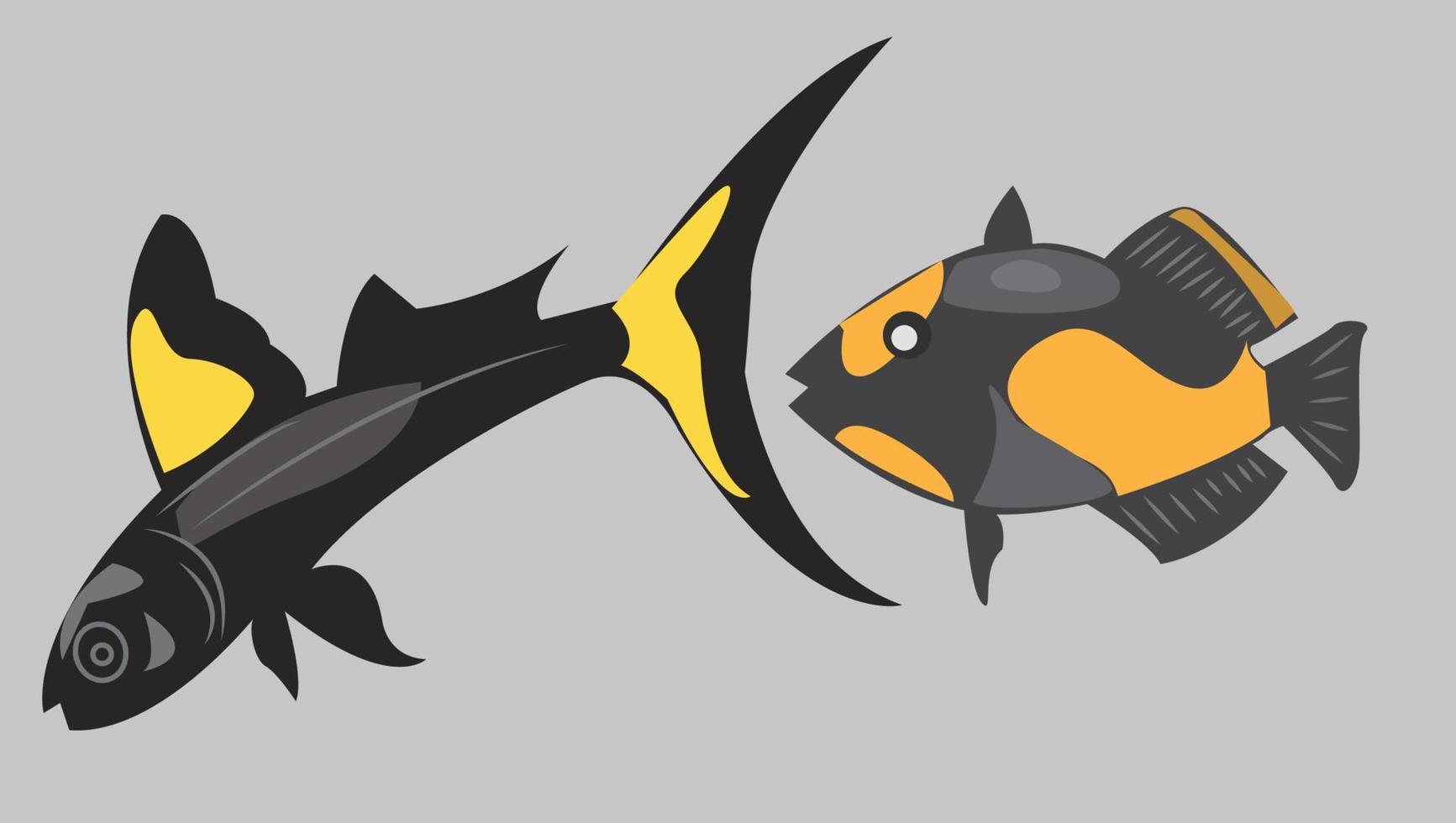 cartone animato di pesce angelo nero e giallo vettore