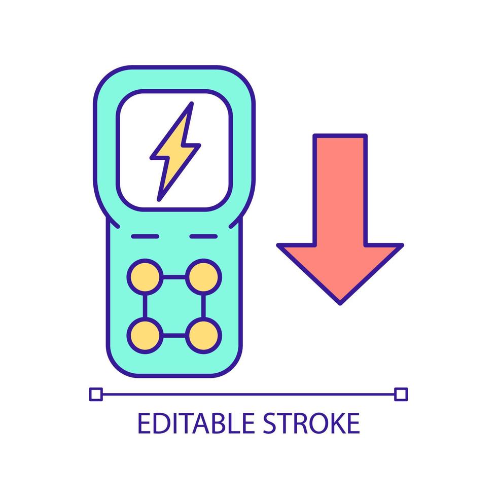 carico inferiore della rete elettrica icona colore rgb. strumento di misurazione. funzione di rete intelligente. controllo di potenza. illustrazione vettoriale isolata. semplice disegno a tratteggio pieno. tratto modificabile. carattere arial utilizzato