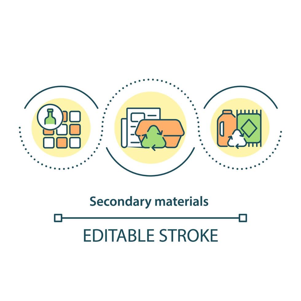 icona del concetto di materiali secondari. riciclo dei rifiuti. uso sostenibile delle risorse, materiale astratto idea linea sottile illustrazione. disegno a colori di contorno isolato vettoriale. tratto modificabile vettore