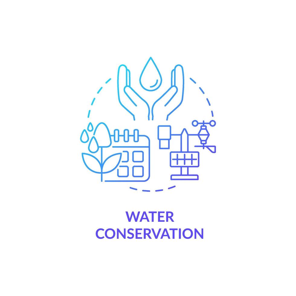 icona del concetto di gradiente blu di conservazione dell'acqua. agricoltura sostenibile idea astratta linea sottile illustrazione. efficienza nell'uso dell'acqua. disegno di contorno isolato. roboto-medium, una miriade di caratteri pro-grassetto utilizzati vettore