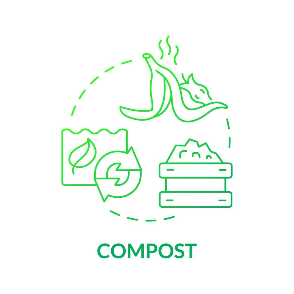 icona del concetto di gradiente verde compost. spazzatura organica. spazzatura riciclata. minimizzare i rifiuti idea astratta linea sottile illustrazione. disegno di contorno isolato. roboto-medium, una miriade di caratteri pro-grassetto utilizzati vettore