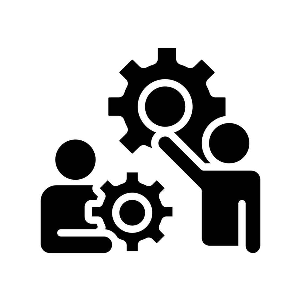 icona del glifo nero di coordinamento. sviluppo di progetti di gruppo. cooperazione per il lavoro. collaborazione professionale. simbolo della siluetta su spazio bianco. pittogramma solido. illustrazione vettoriale isolato