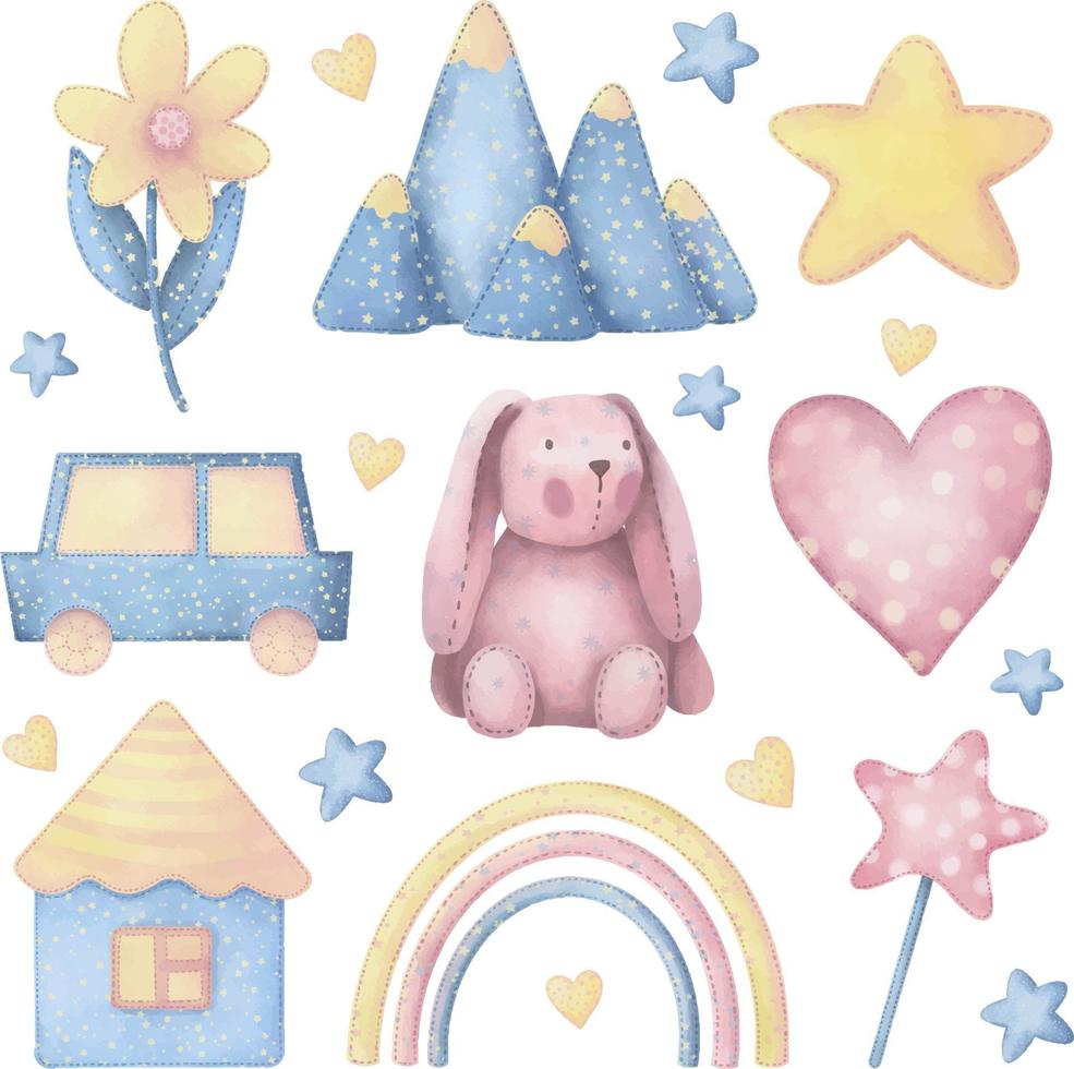 illustrazione di infanzia felice. set di clipart per baby shower carino. illustrazione disegnata a mano. vettore