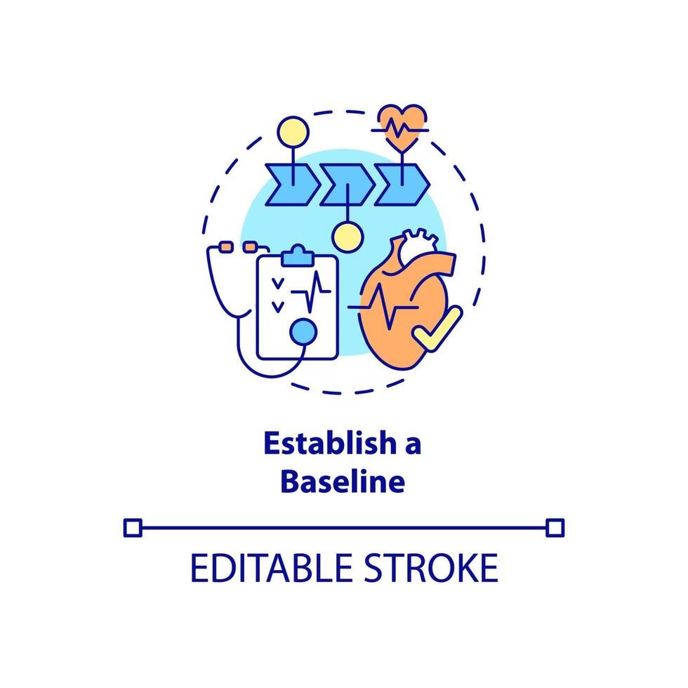 stabilire l'icona del concetto di base. controlli annuali motivo idea astratta linea sottile illustrazione. informazioni personali e problemi di salute del paziente. disegno a colori di contorno isolato vettoriale. tratto modificabile vettore