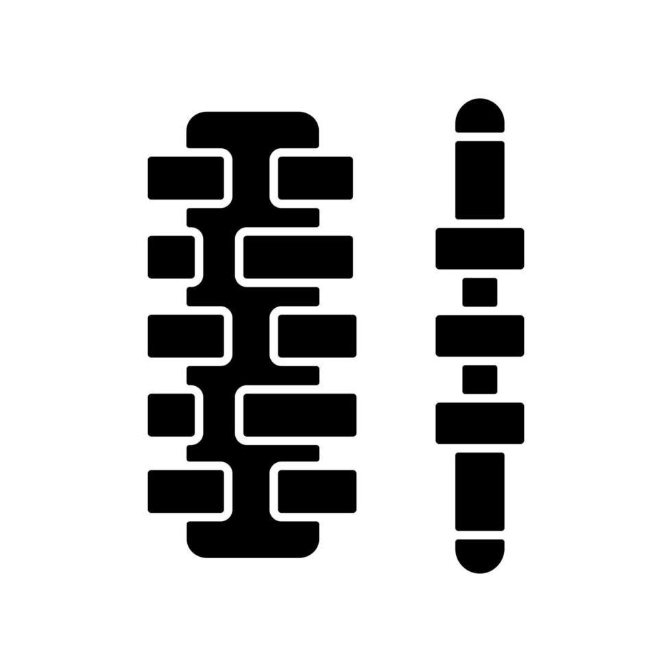 bastoncini massaggianti icona glifo nero. strumento per ridurre il dolore e la tensione muscolare. massaggiatore portatile. allenamento ed esercizio con rullo. simbolo della siluetta su spazio bianco. illustrazione vettoriale isolato