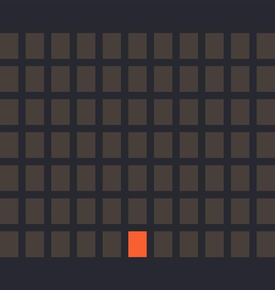 simbolo della lettera punto fermo led di colore arancione e uno sfondo scuro, illustrazione vettoriale