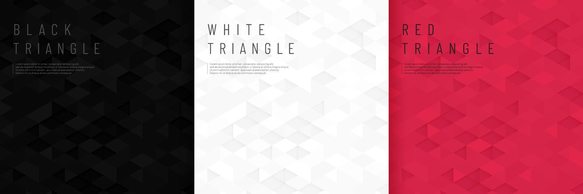 set di sfondo astratto nero, bianco e rosso scuro modello triangolo geometrico. Struttura esagonale 3d con design della raccolta dello spazio di copia. vettore per il design della presentazione. illustrazione vettoriale eps10