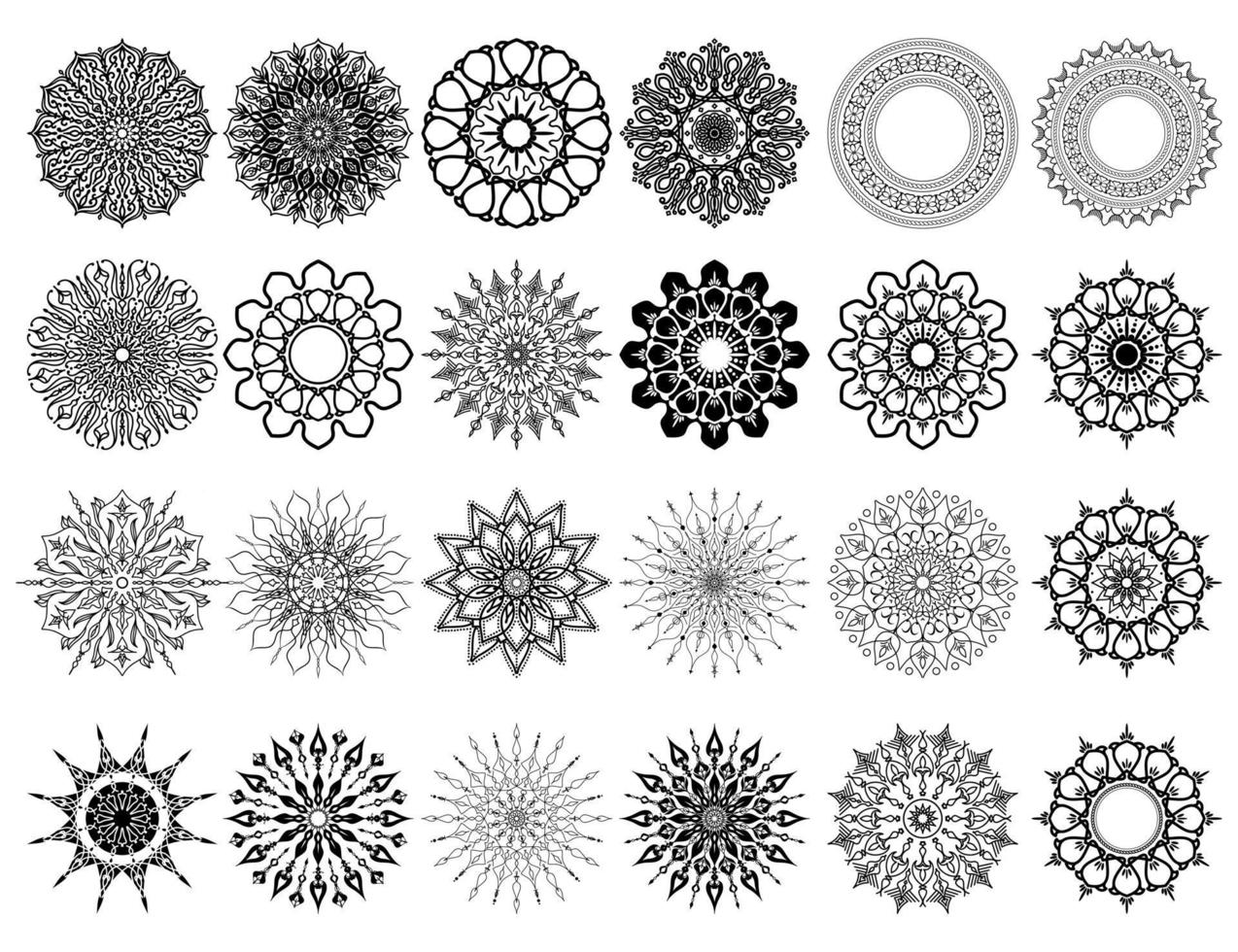 illustrazione di una collezione di disegni di ornamenti mandala, una varietà di forme vettoriali delicate, buone per una varietà di disegni, biglietti d'invito