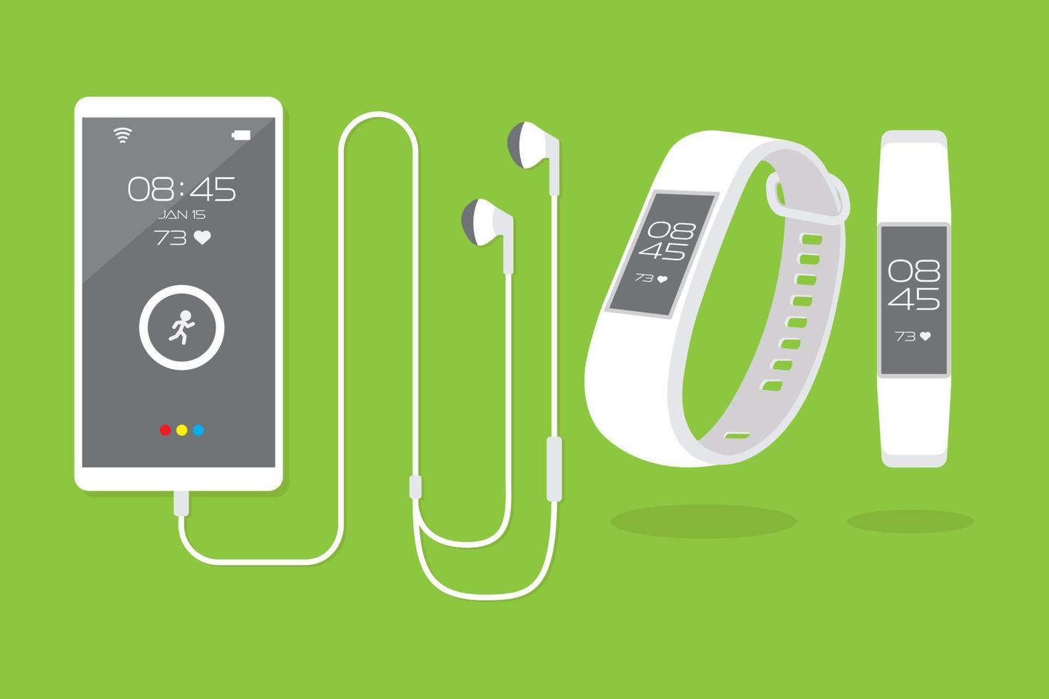 illustrazione vettoriale di smartphone con tecnologia indossabile e tracker di attività fitness