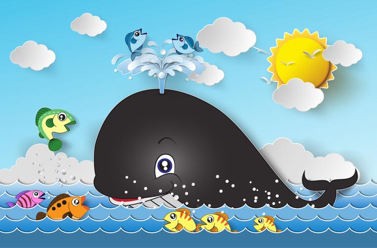 Illustrazione della balena simpatico cartone animato. vettore