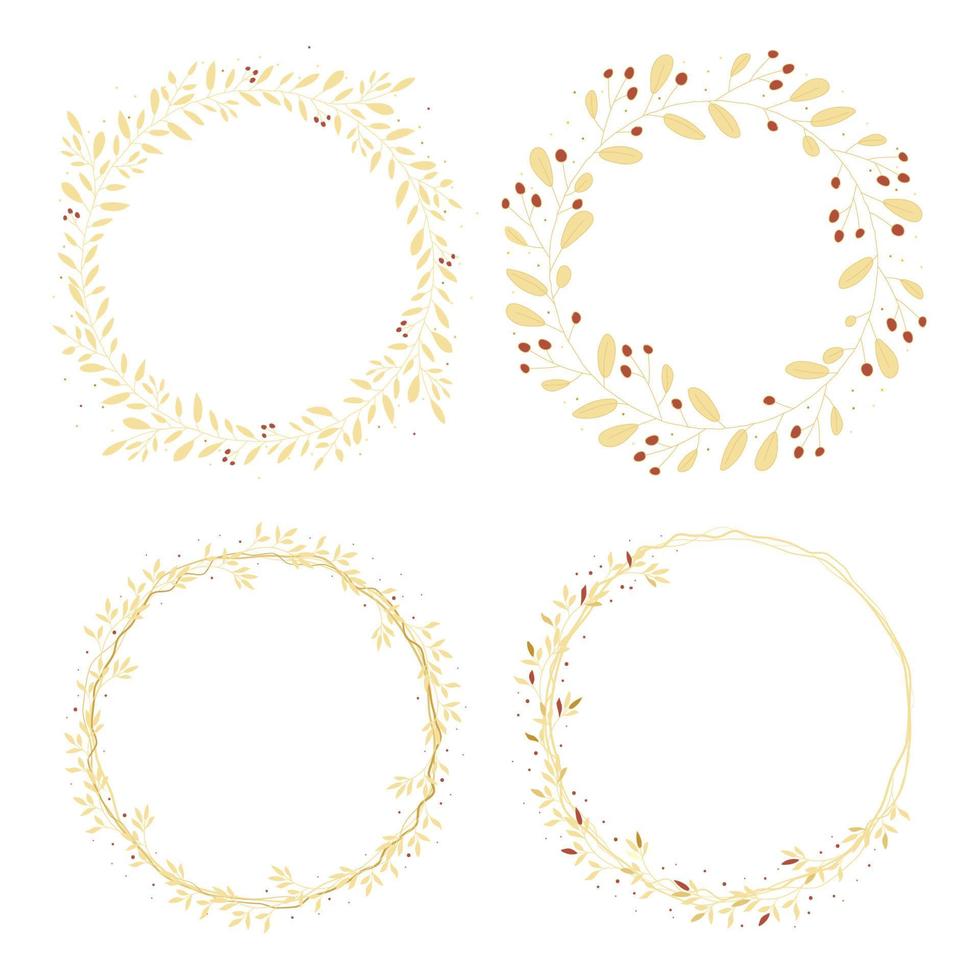 collezione minima di cornici di ghirlande di foglie dorate per natale o matrimonio eps10 illustrazione vettoriale