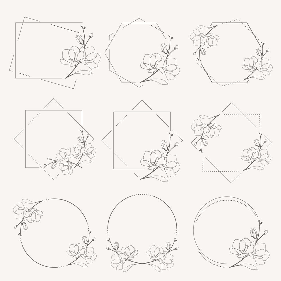 doodle line art magnolia fiore che sboccia cornice minima per banner o collezione di loghi vettore