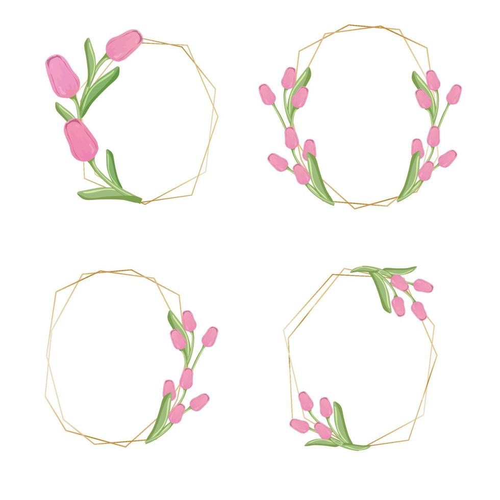 illustrazione vettoriale eps10 della collezione di ghirlande di fiori di tulipano rosa dorato