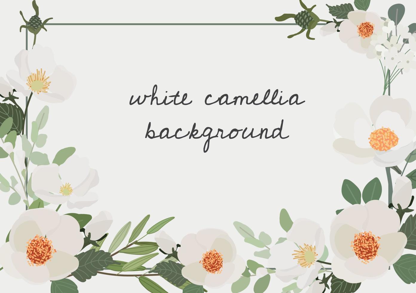 bouquet di fiori di camelia bianca cornice di ghirlanda di sfondo stile piatto bouquet di fiori di camelia bianca ghirlanda di fiori di sfondo stile piatto vettore