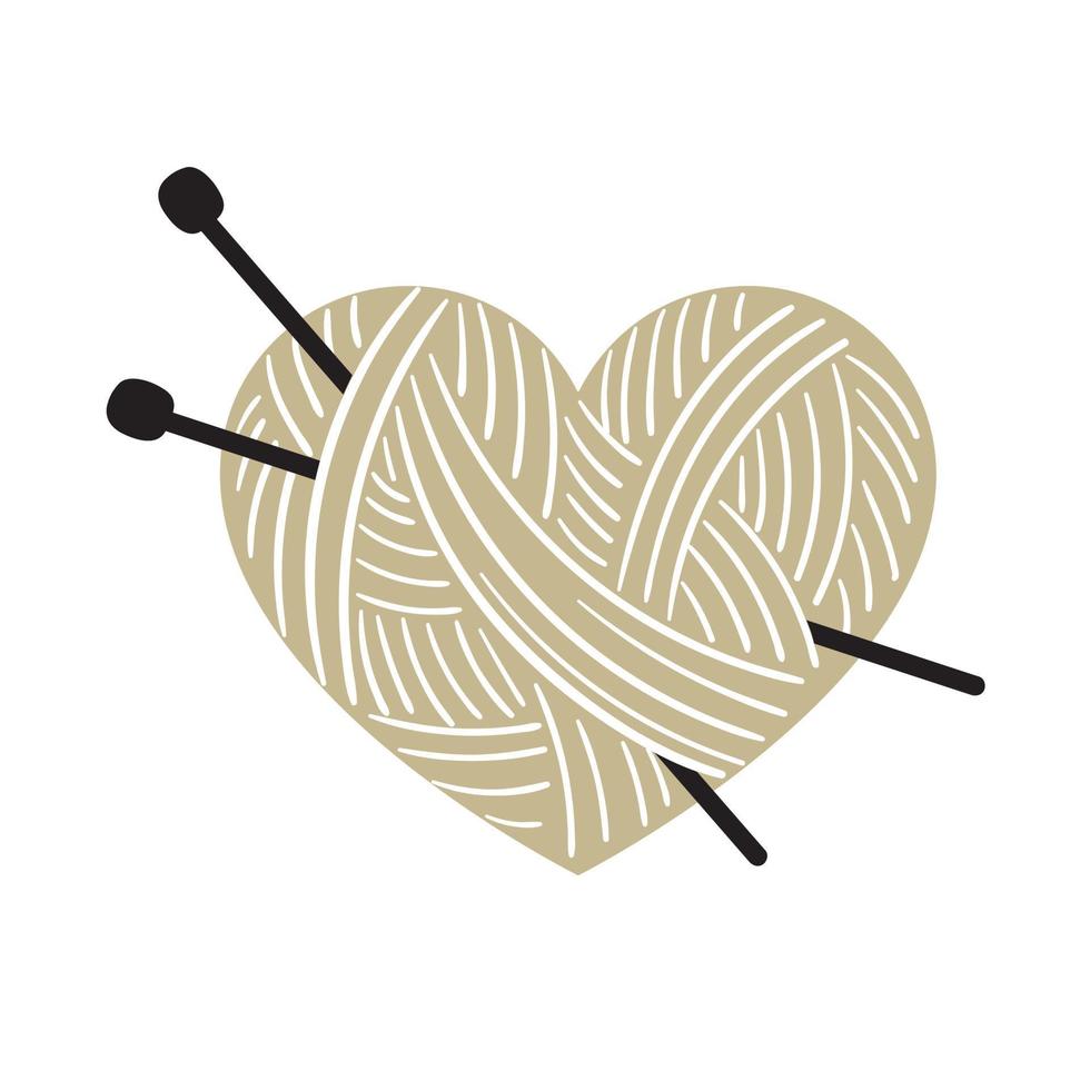 un gomitolo di fili per maglieria a forma di cuore con scritte. illustrazione in stile cartone animato disegnata a mano vettore