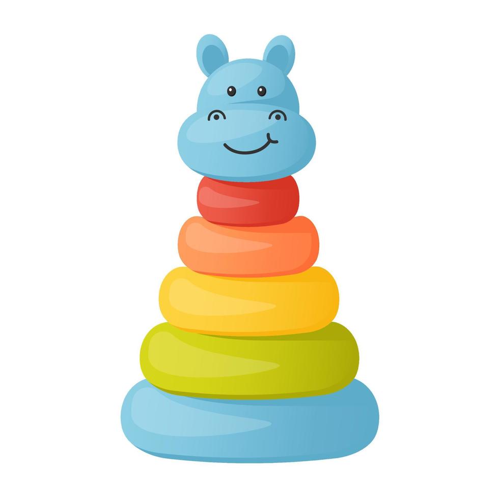 giocattolo per bambini iridescente luminoso - piramide di anelli di plastica con parte superiore triangolare, illustrazione vettoriale su sfondo bianco