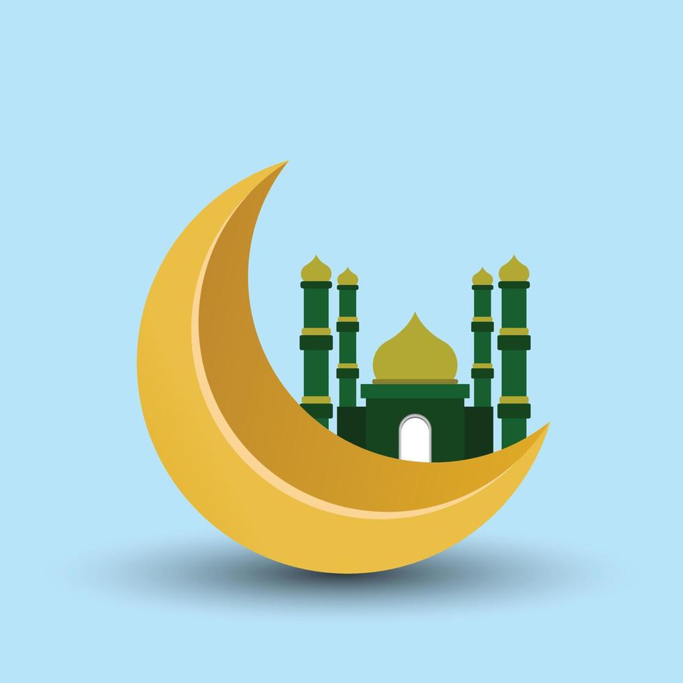 felice illustrazione del giorno di israele mi'raj con luna e masjid. vettore