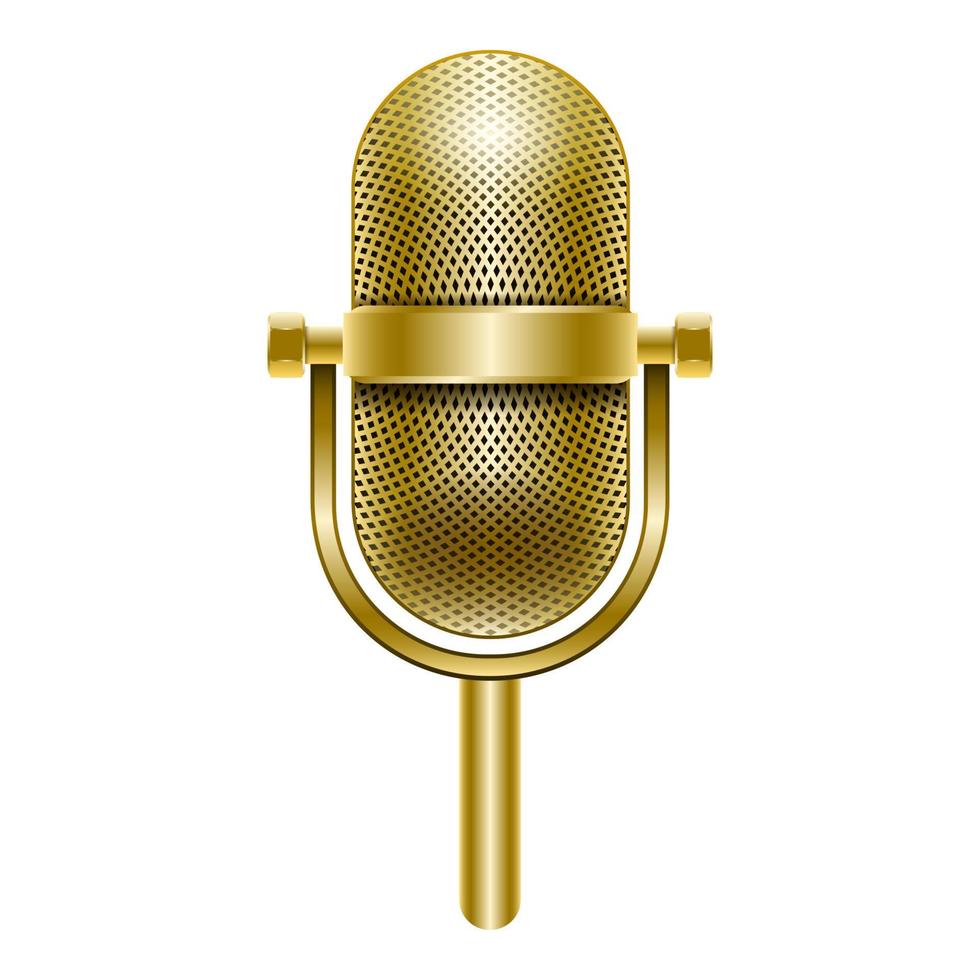 microfono in metallo dorato isolato su sfondo bianco vettore