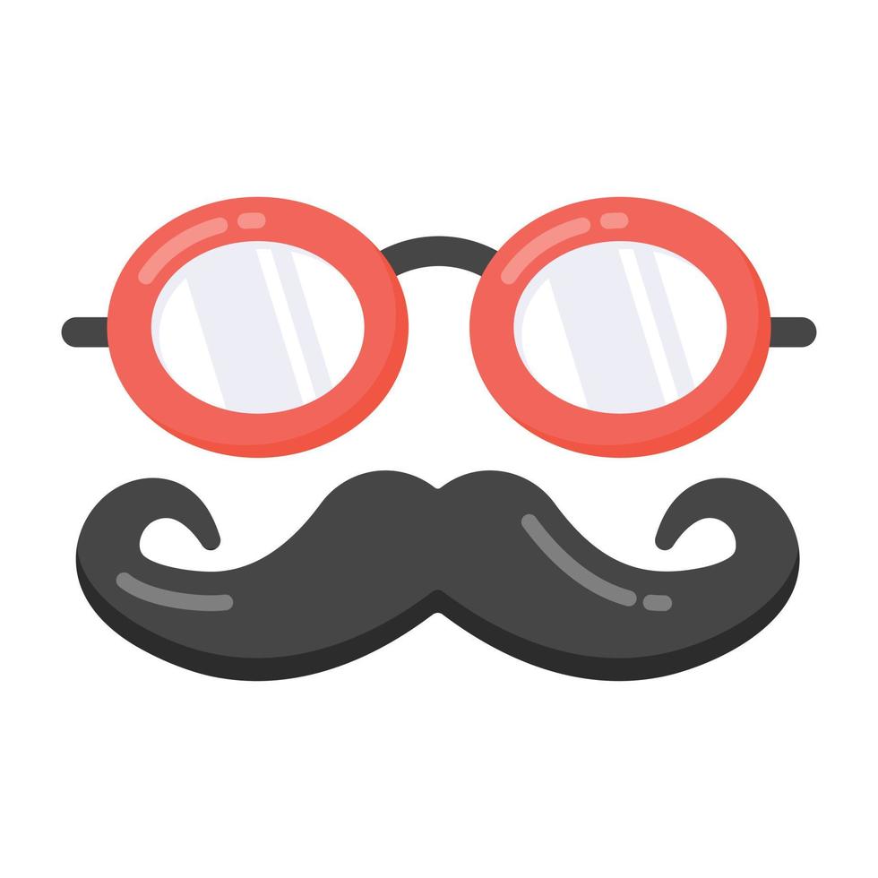 occhiali e baffi che denotano un'icona piatta di oggetti di scena vettore