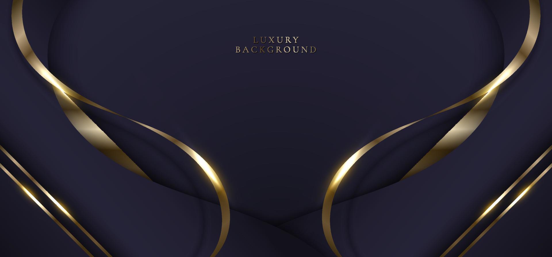 elegante sfondo astratto 3d forma curva viola scuro con linee di nastro dorate vettore