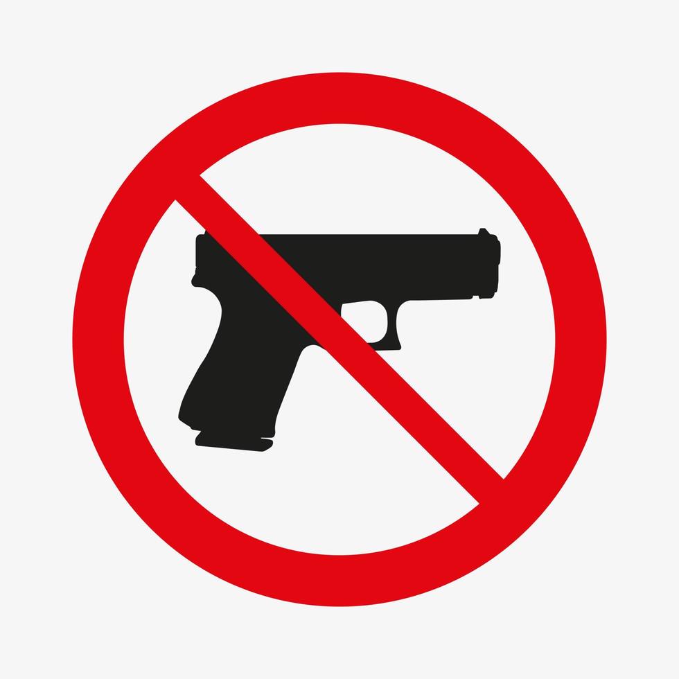 nessun segno di pistola. vietato l'uso di armi. segno di cerchio rosso vietato e proibito. sagoma vettoriale della pistola.
