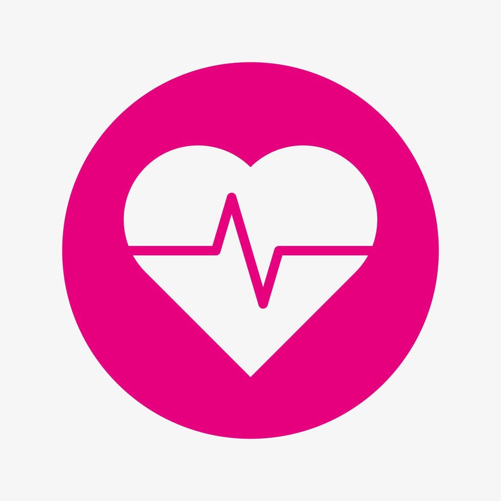 icona sanitaria e medica in un cerchio rosa. simbolo della frequenza cardiaca. segno di ecg del battito cardiaco vettore