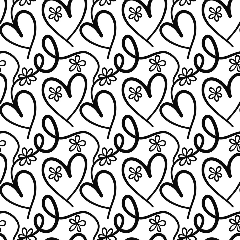 modello di linea di doodle di cuori di amore di San Valentino vettore
