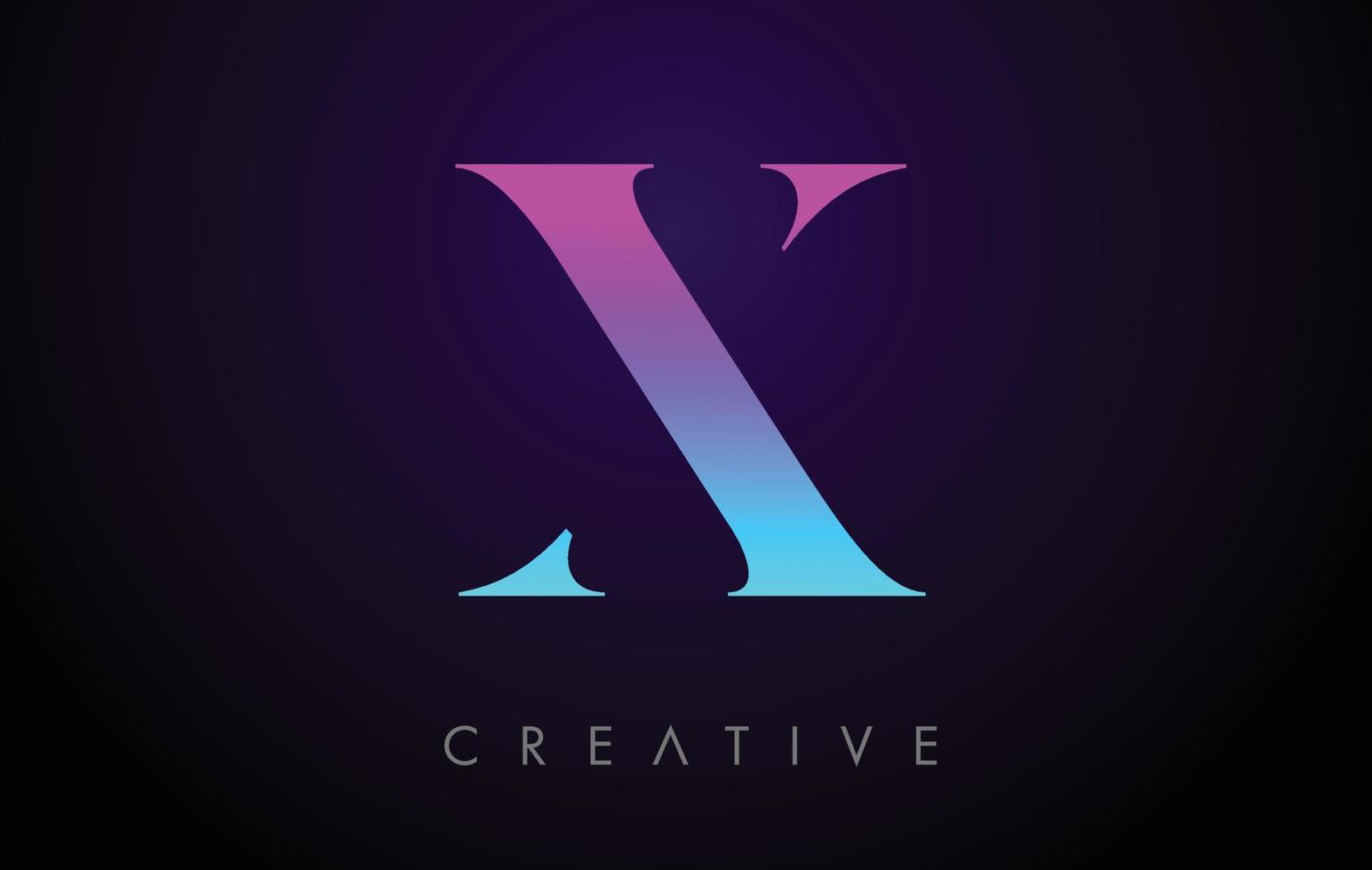 viola blu neon x lettera logo design concept con stile minimalista e vettore di caratteri serif