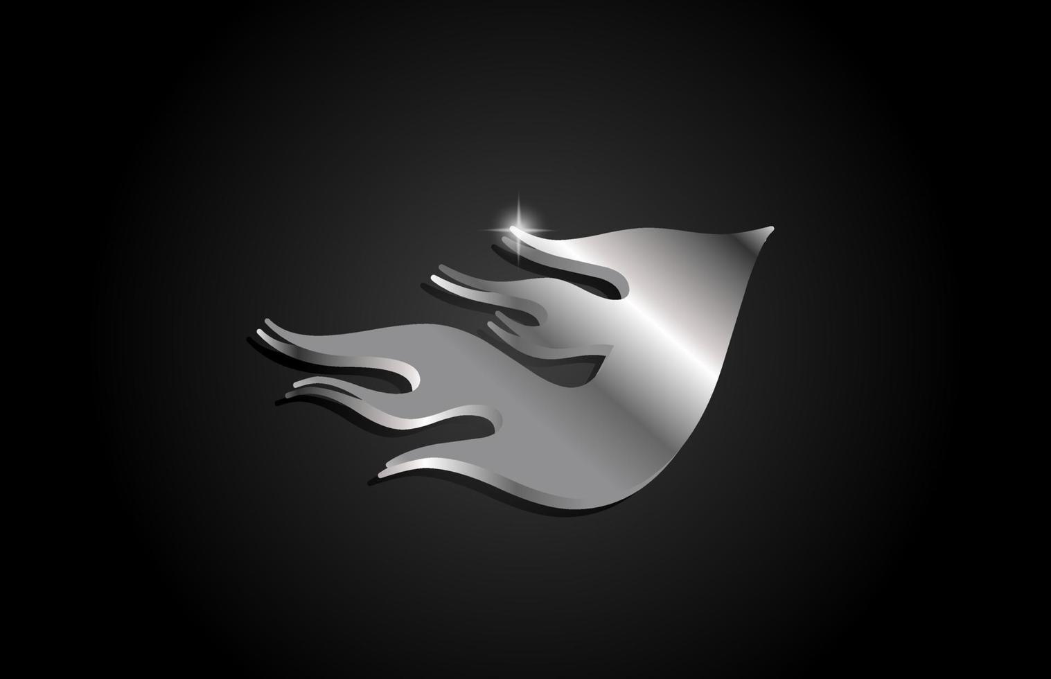 alfabeto grigio metallo lettera j icona logo design. modello creativo per affari con stile metallico e fiamme vettore