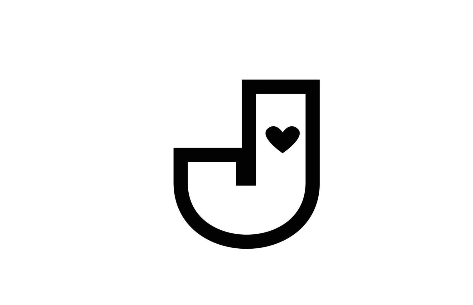 j amore cuore alfabeto lettera icona logo con colore e linea in bianco e nero. design creativo per azienda o impresa vettore