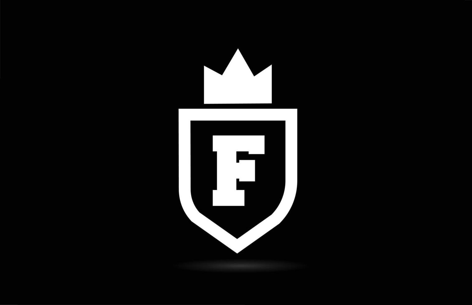 f icona del logo della lettera dell'alfabeto con design della corona del re. modello creativo per azienda e affari nei colori bianco e nero vettore