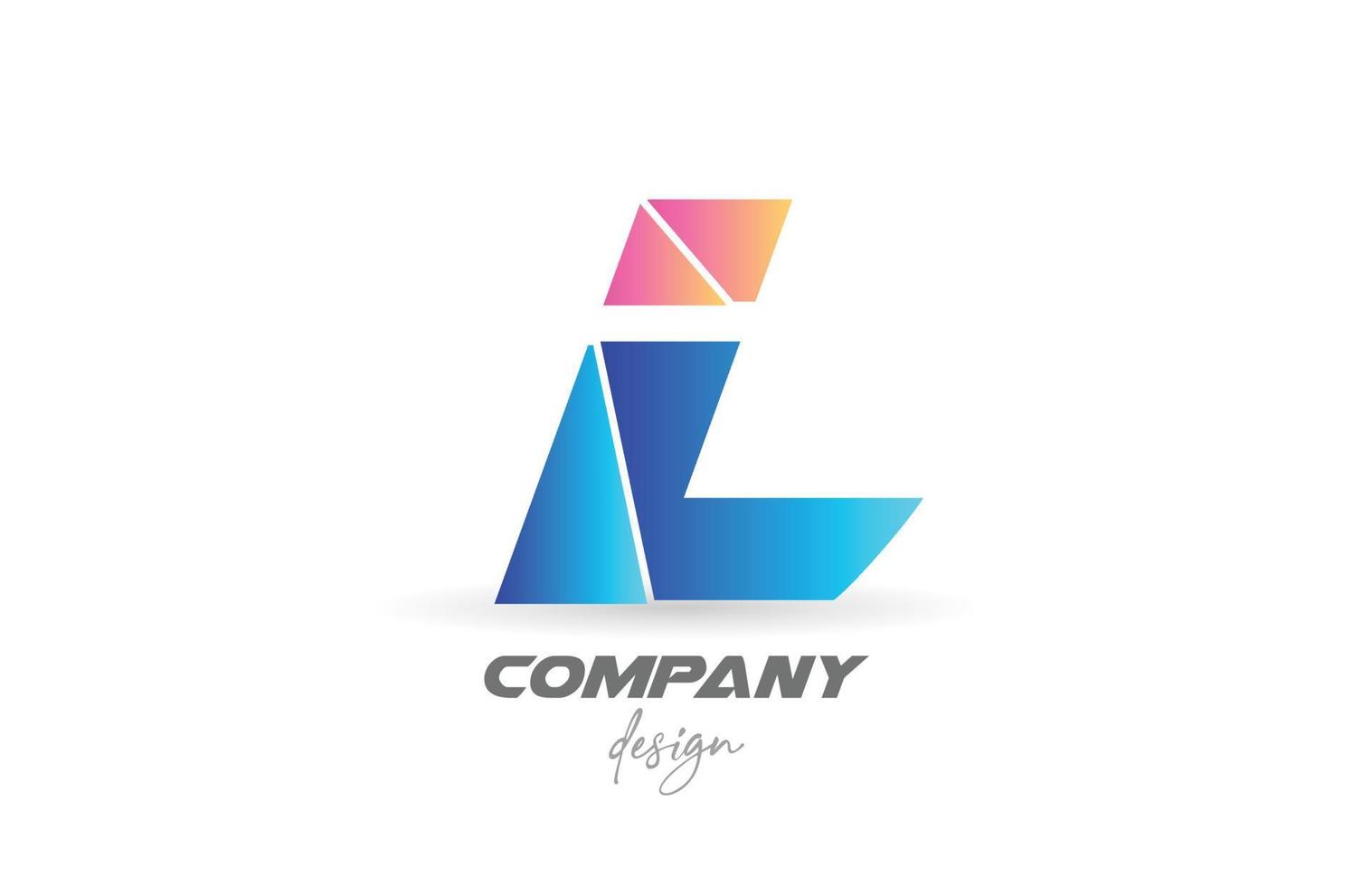 icona del logo della lettera dell'alfabeto colorato l con design a fette e colori rosa blu. modello creativo per affari e società vettore