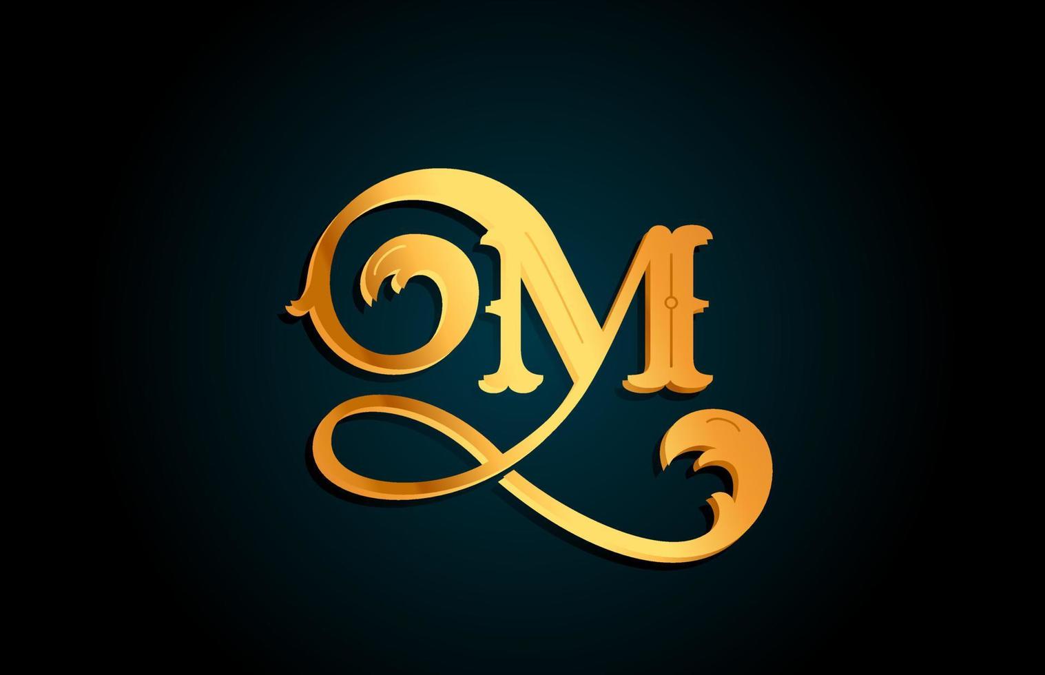 icona del design del logo della lettera dell'alfabeto dorato m. modello creativo per affari o società con colore giallo vettore
