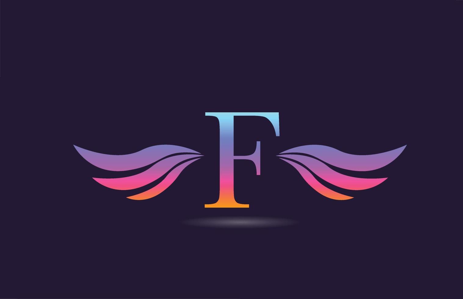colorato f alfabeto lettera logo icona design con le ali. modello creativo per azienda e affari in giallo rosa vettore