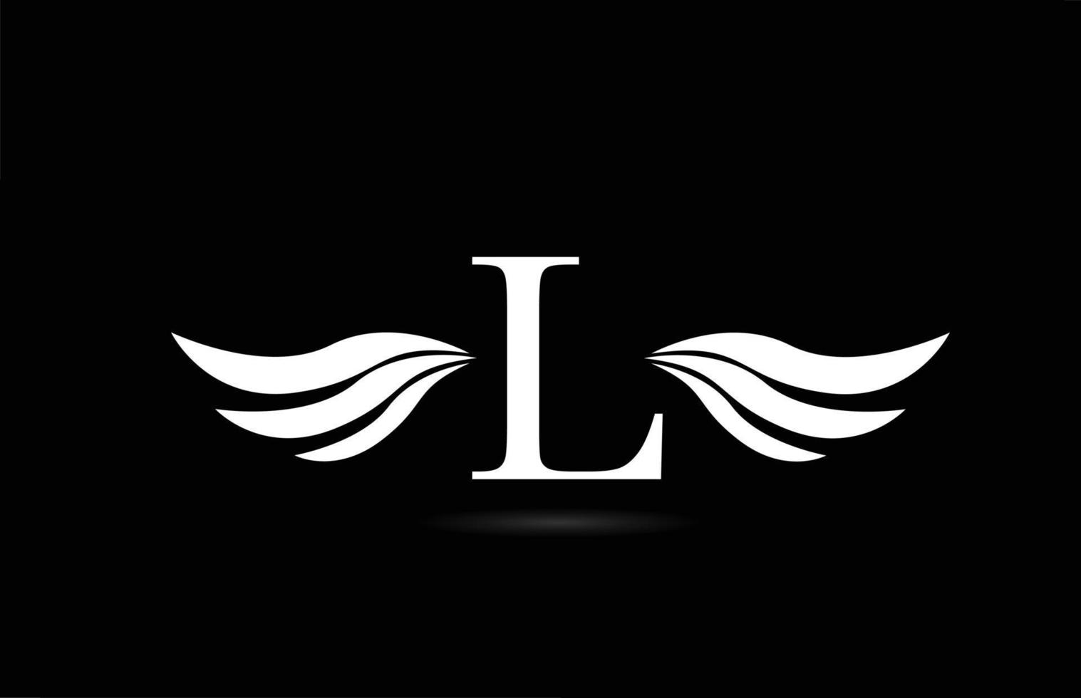 alfabeto in bianco e nero lettera l icona logo con ali design. modello creativo per azienda e business vettore