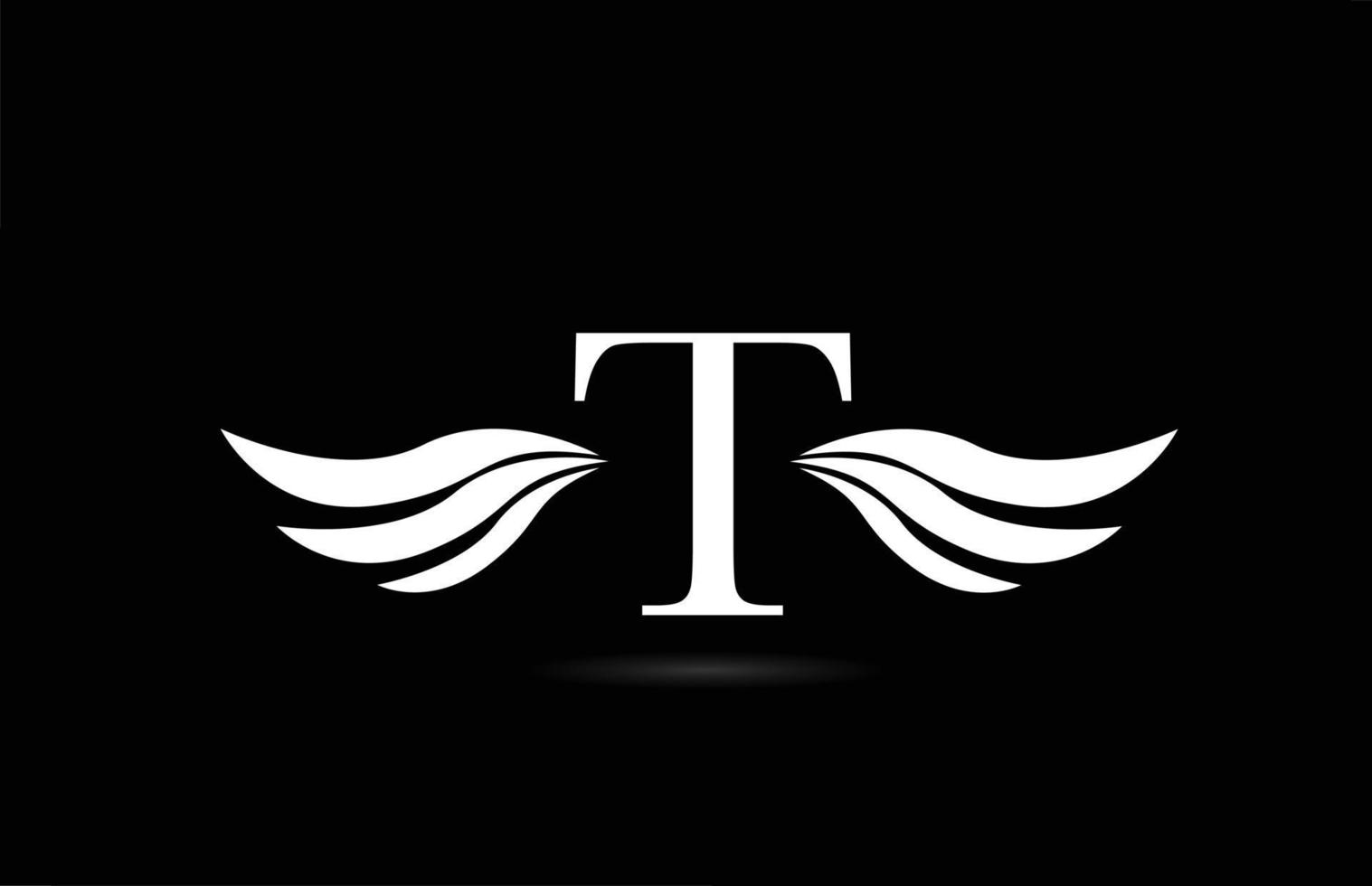 icona del logo della lettera t alfabeto bianco e nero con design delle ali. modello creativo per azienda e business vettore