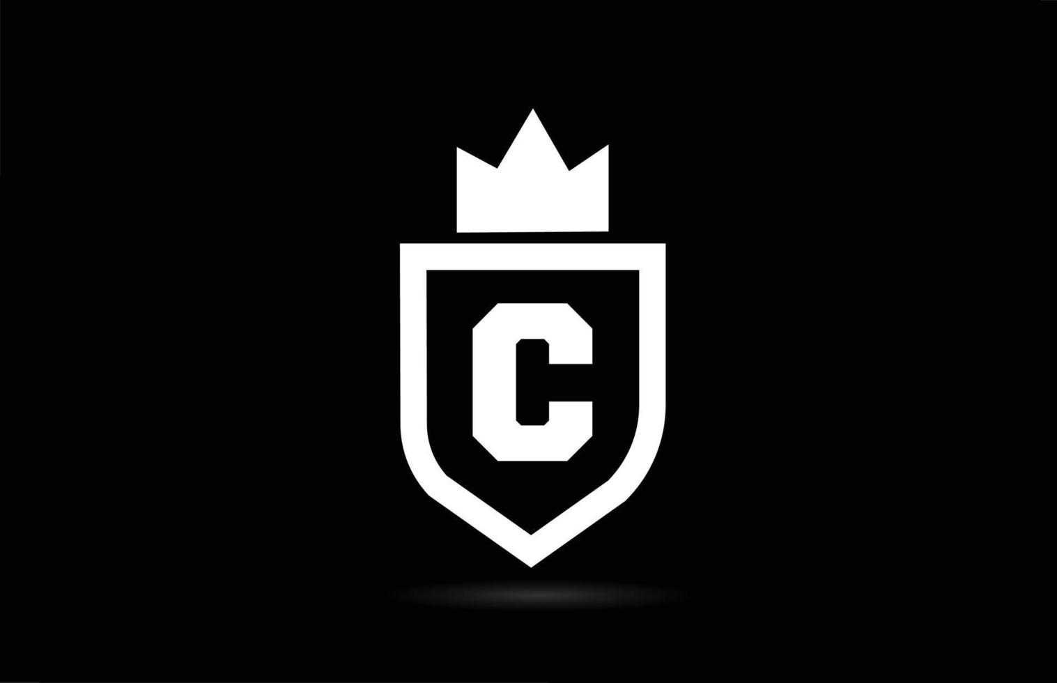 c icona del logo della lettera dell'alfabeto con design della corona del re. modello creativo per azienda e affari nei colori bianco e nero vettore
