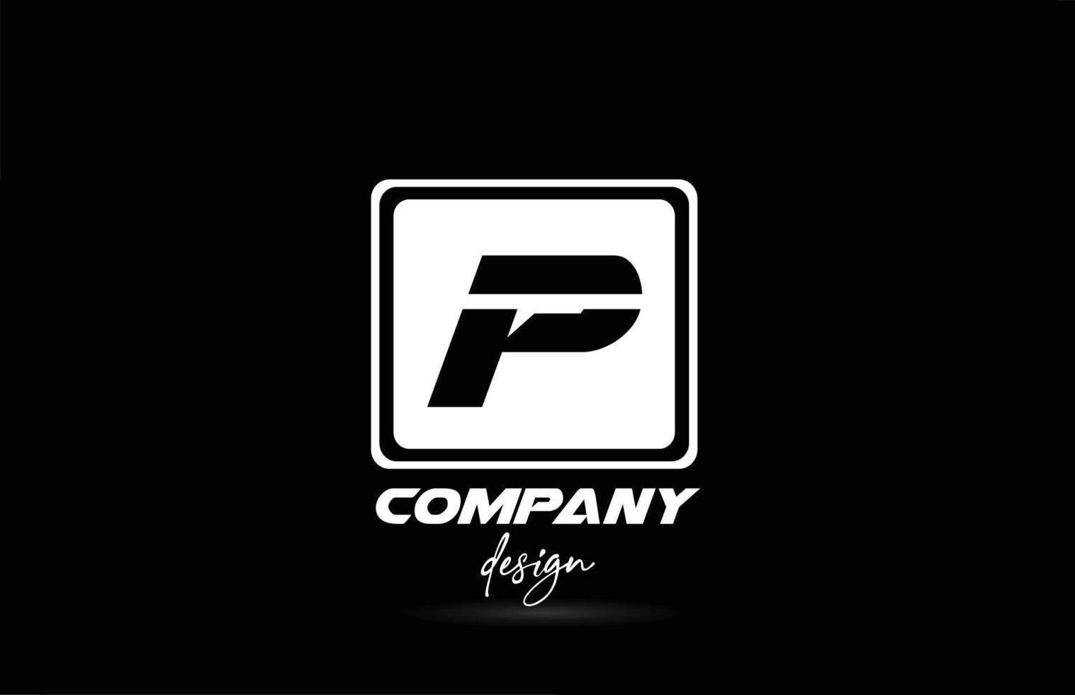 logo quadrato della lettera dell'icona dell'alfabeto p con design in bianco e nero. modello creativo per azienda e business vettore