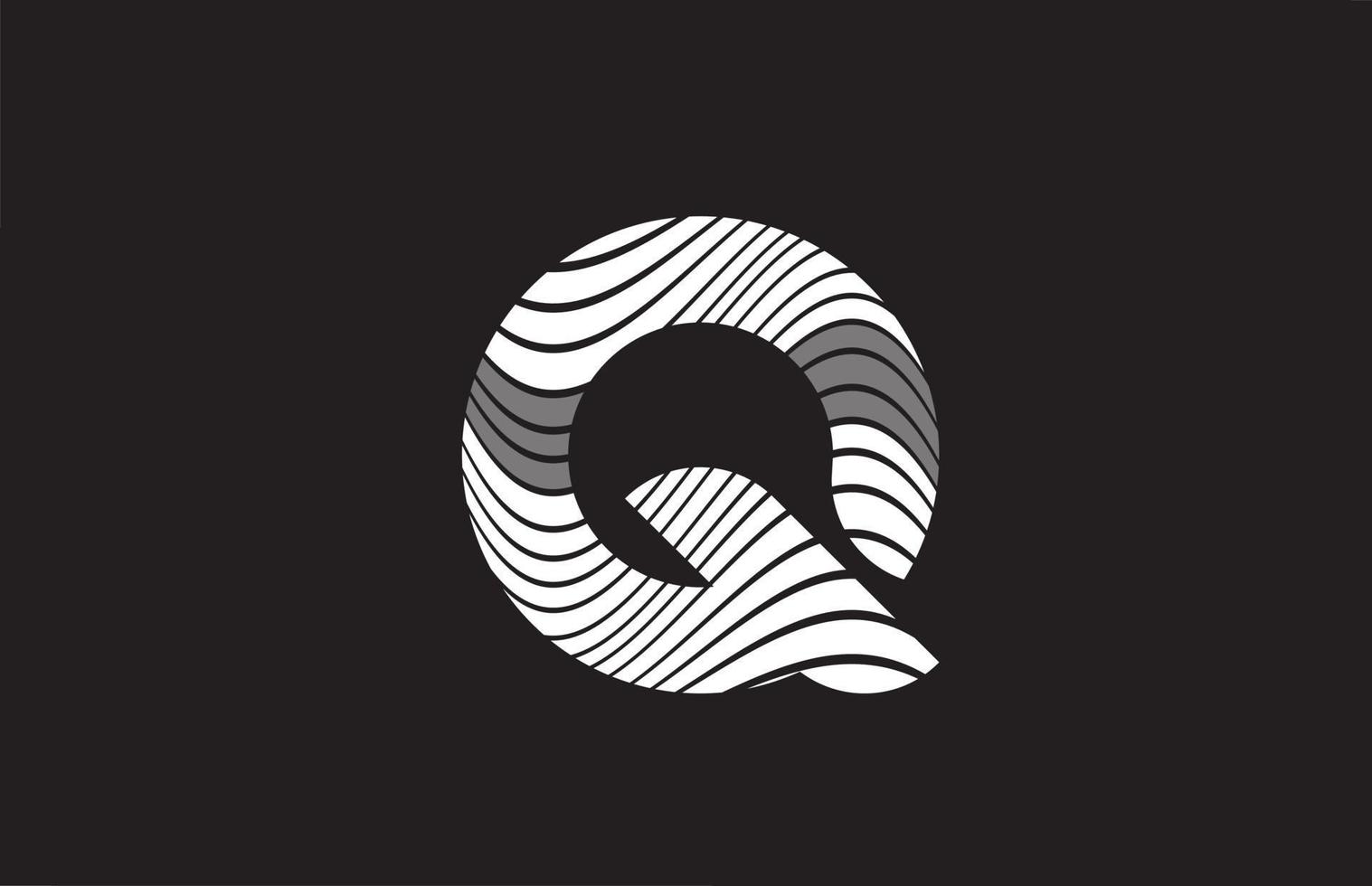 linee bianche e nere q alfabeto lettera icona logo design. modello creativo per le imprese vettore