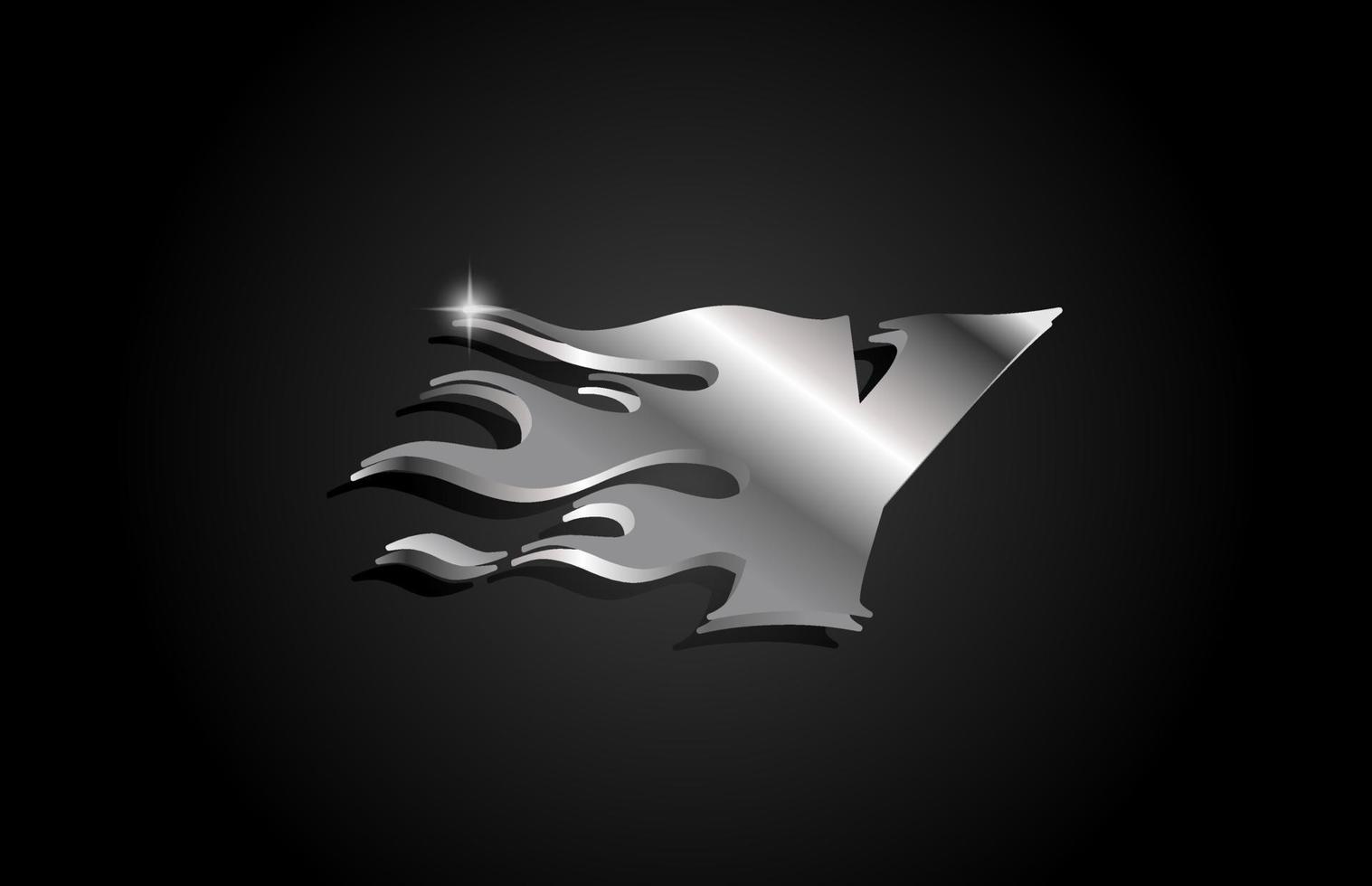 design del logo dell'icona della lettera y dell'alfabeto grigio metallo. modello creativo per affari con stile metallico e fiamme vettore