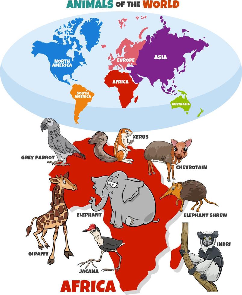 illustrazione educativa con animali africani dei cartoni animati vettore