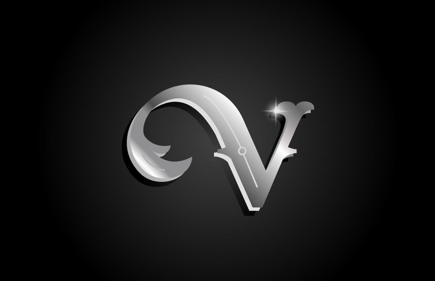 design del logo dell'icona della lettera dell'alfabeto v in metallo argento. modello creativo per affari o società con colore grigio vettore