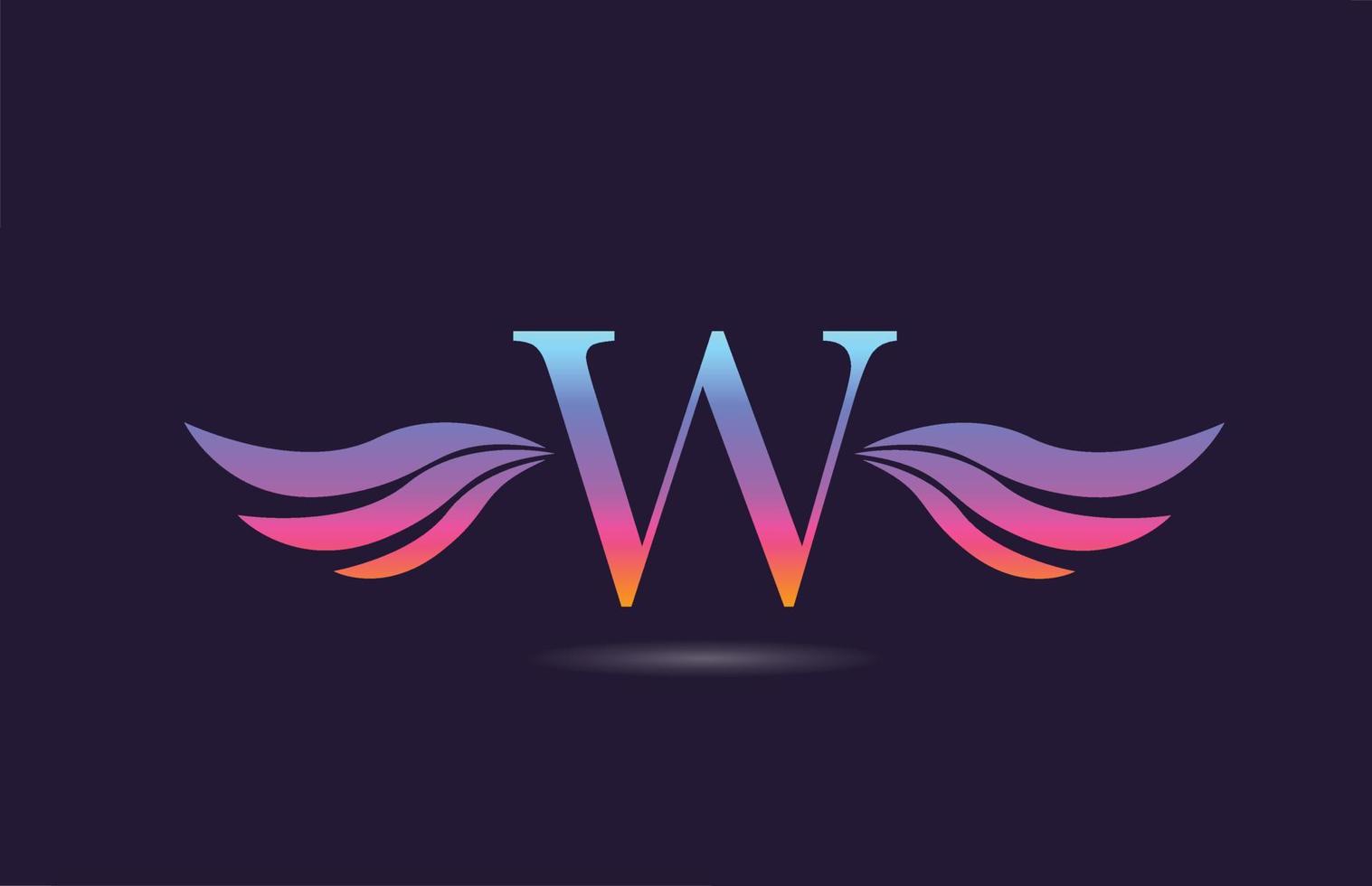 design colorato dell'icona del logo della lettera dell'alfabeto w con le ali. modello creativo per azienda e affari in giallo rosa vettore