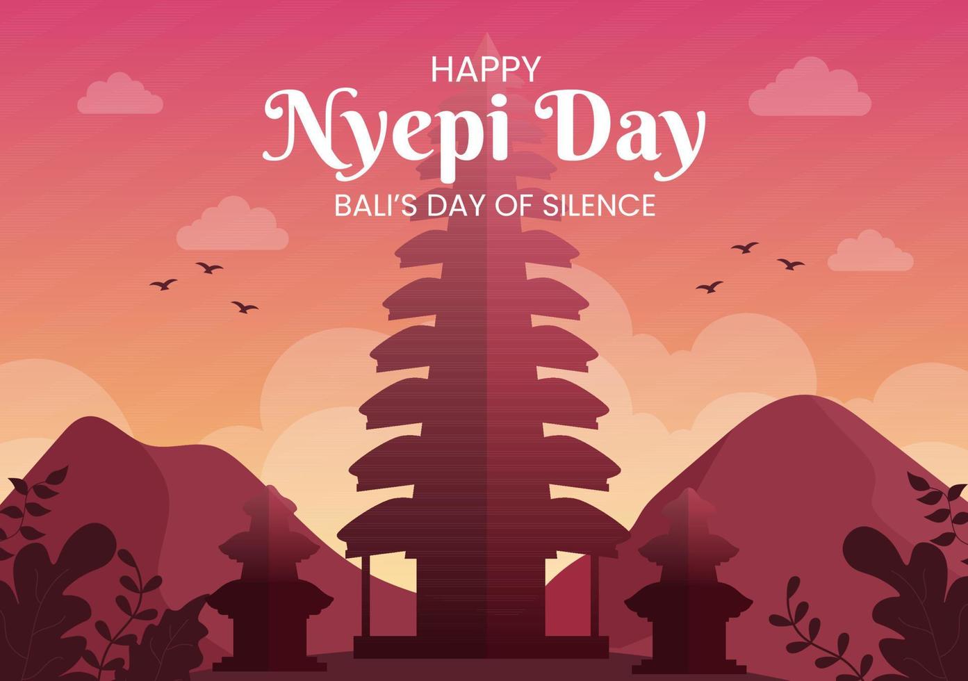 felice giorno di nyepi o silenzio di bali alle cerimonie indù sullo sfondo del tempio o illustrazione pura adatta per poster vettore